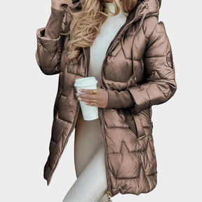 Zéphirine | Lang og varm quiltet jakke med omslagshette